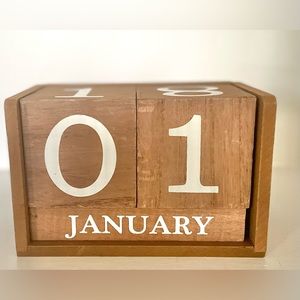 Brown and White Wood Calendar Block Decor
